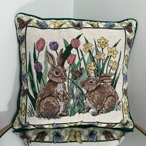 Vintage Bunny Tapestry Throw Pillow - Easter Spring Decor